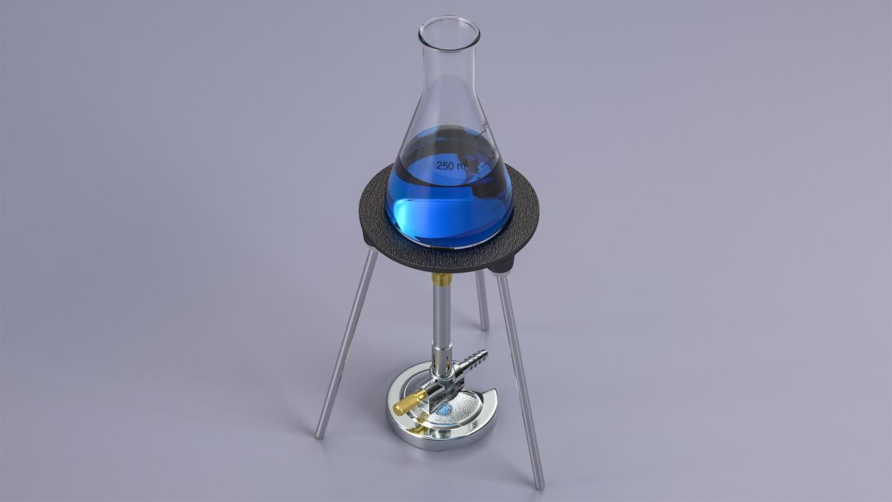 3D model Bunsen Burner with Erlenmeyer Flask on Tripod