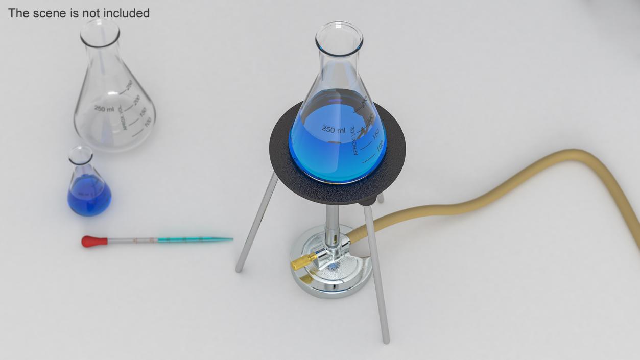 3D model Bunsen Burner with Erlenmeyer Flask on Tripod