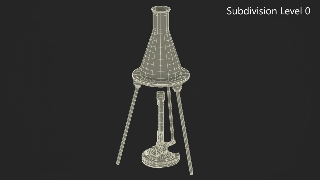 3D model Bunsen Burner with Erlenmeyer Flask on Tripod