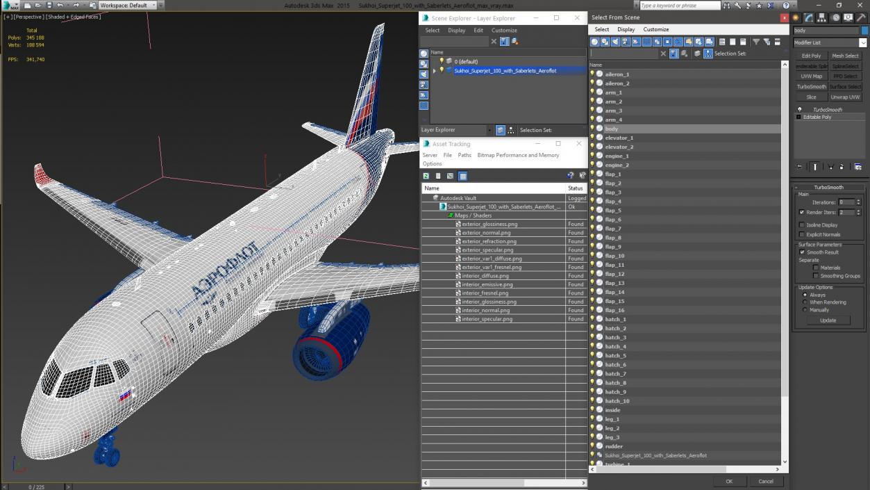 3D Sukhoi Superjet 100 with Saberlets Aeroflot model