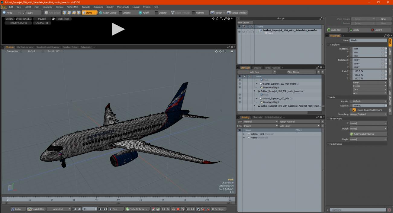 3D Sukhoi Superjet 100 with Saberlets Aeroflot model