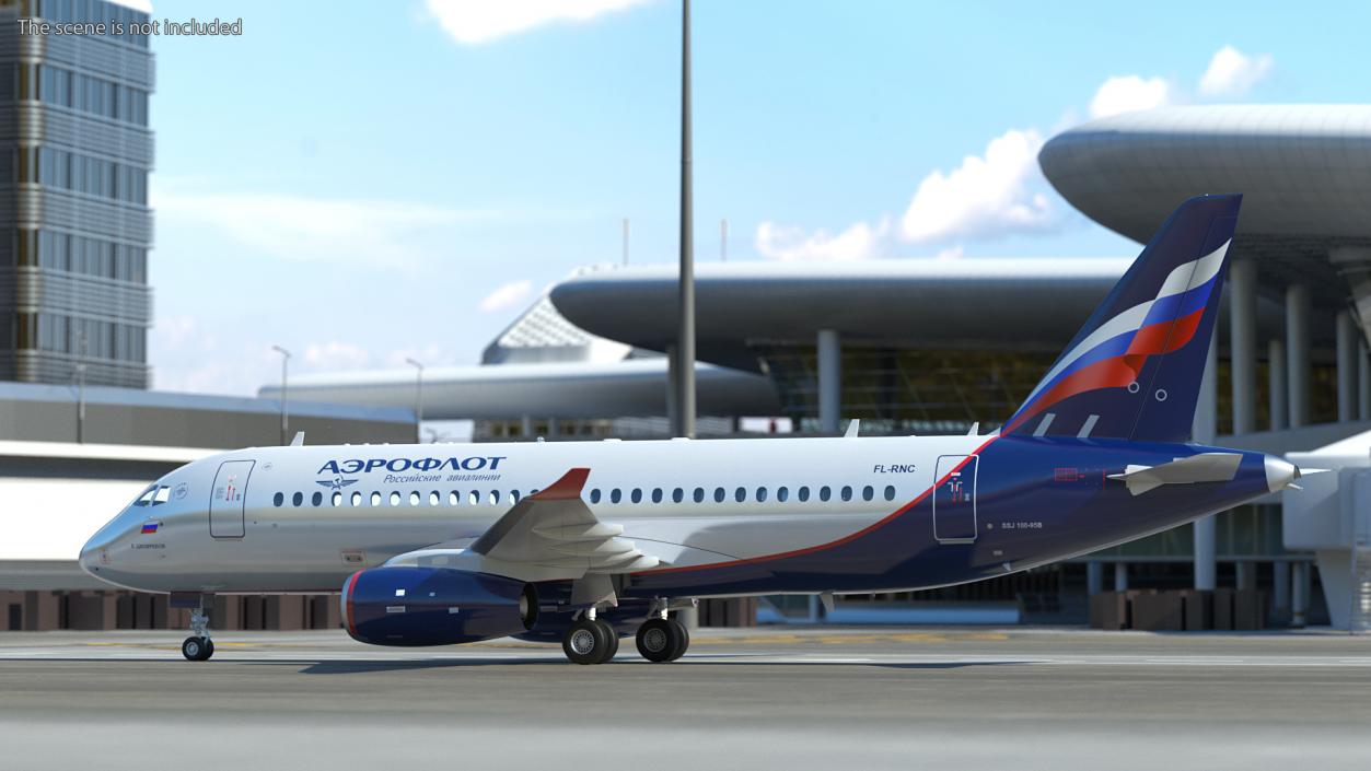 3D Sukhoi Superjet 100 with Saberlets Aeroflot model