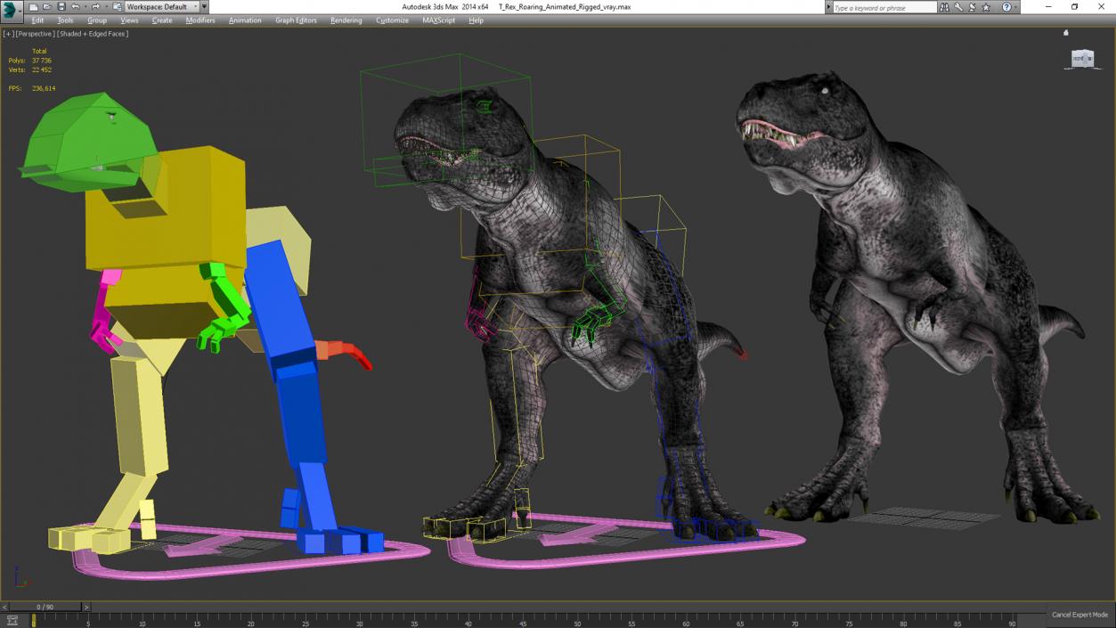 3D T Rex Roaring Animated Rigged for Cinema 4D model