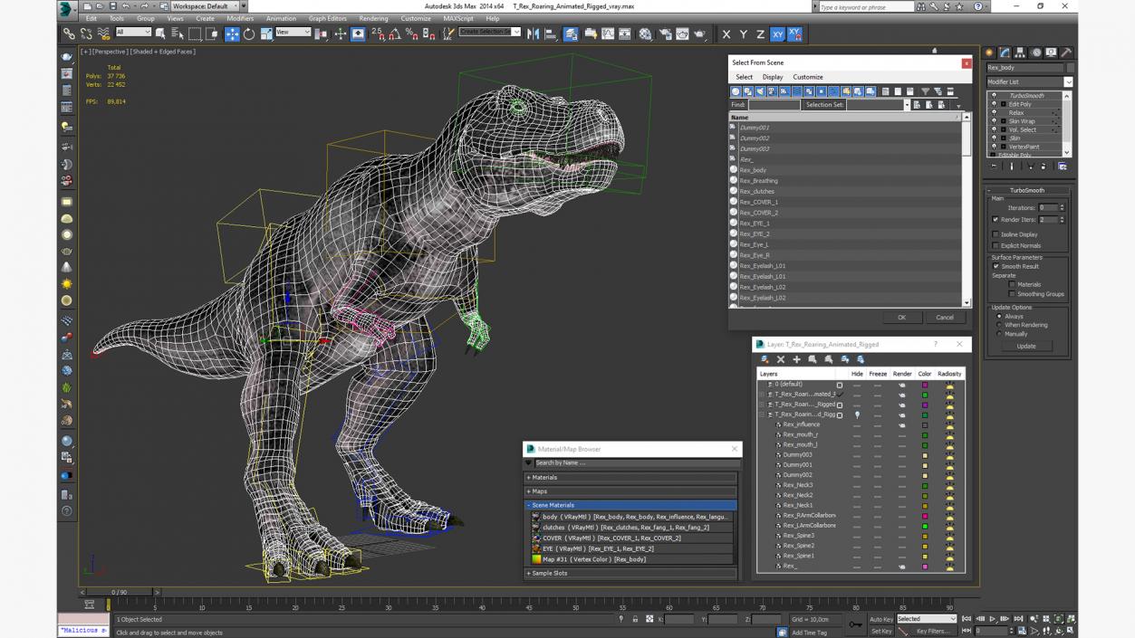 3D T Rex Roaring Animated Rigged for Cinema 4D model