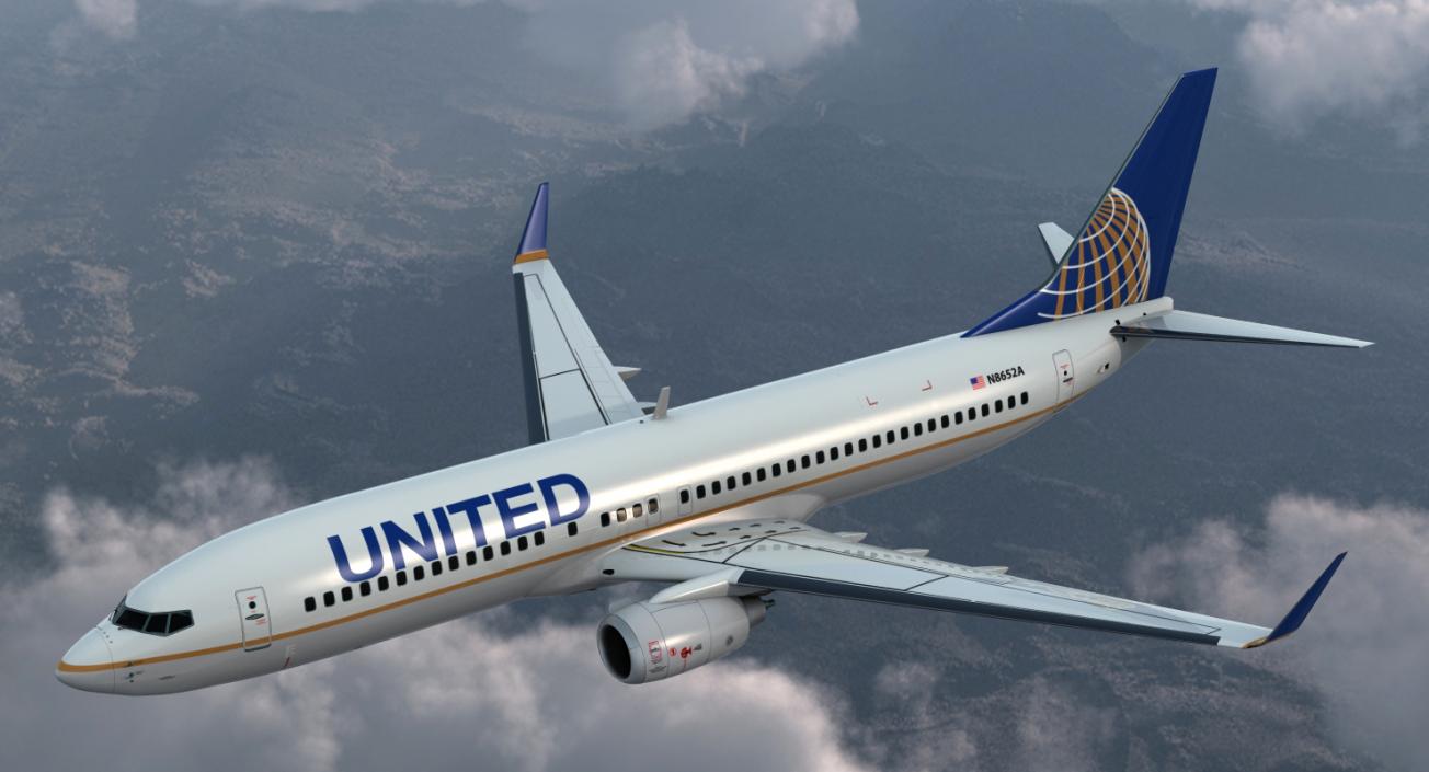 3D Boeing 737-800 with Interior United Airlines Rigged