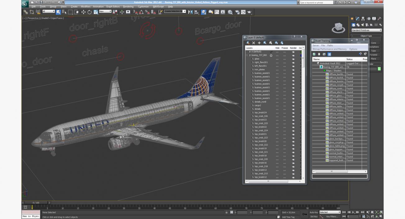 3D Boeing 737-800 with Interior United Airlines Rigged