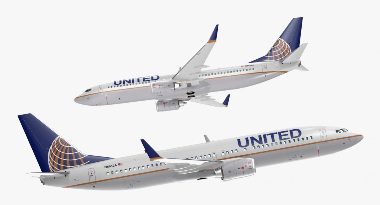 3D Boeing 737-800 with Interior United Airlines Rigged