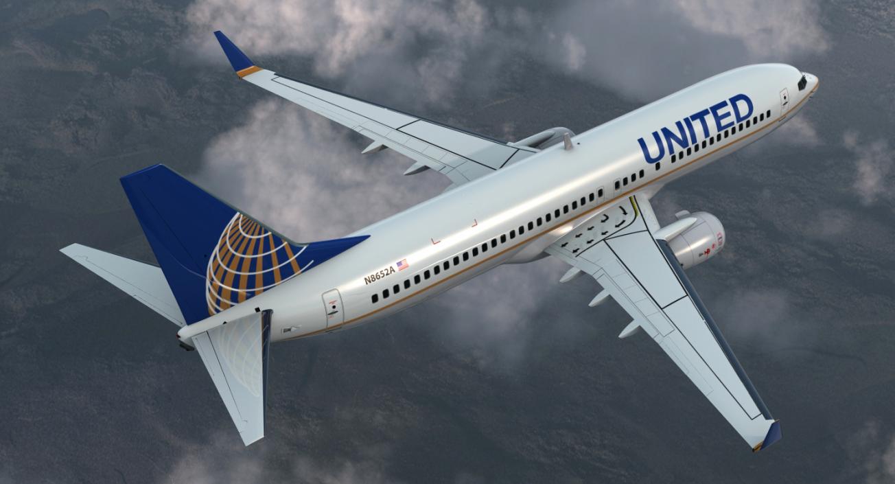 3D Boeing 737-800 with Interior United Airlines Rigged