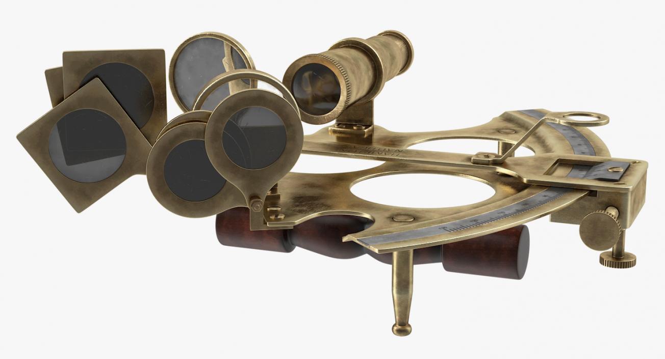 3D Antique Brass Ship Sextant