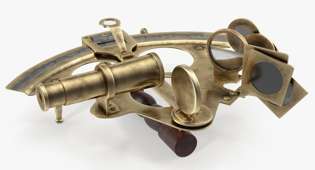 3D Antique Brass Ship Sextant