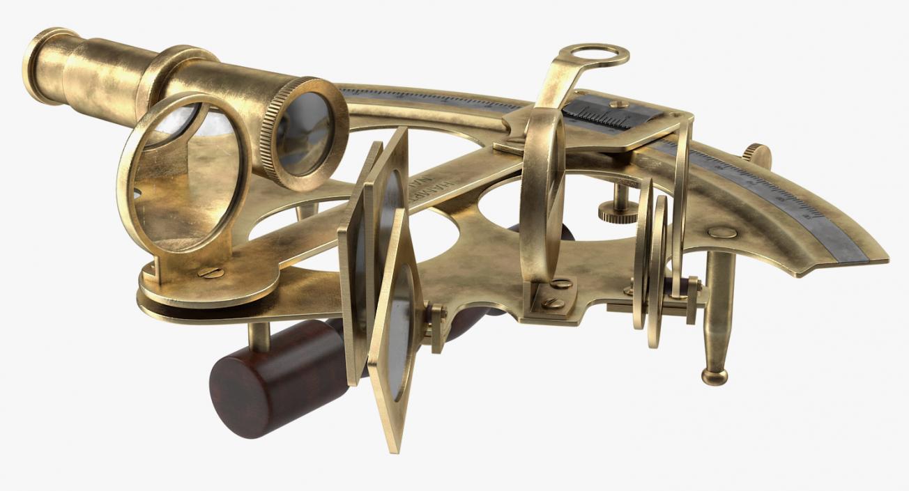 3D Antique Brass Ship Sextant