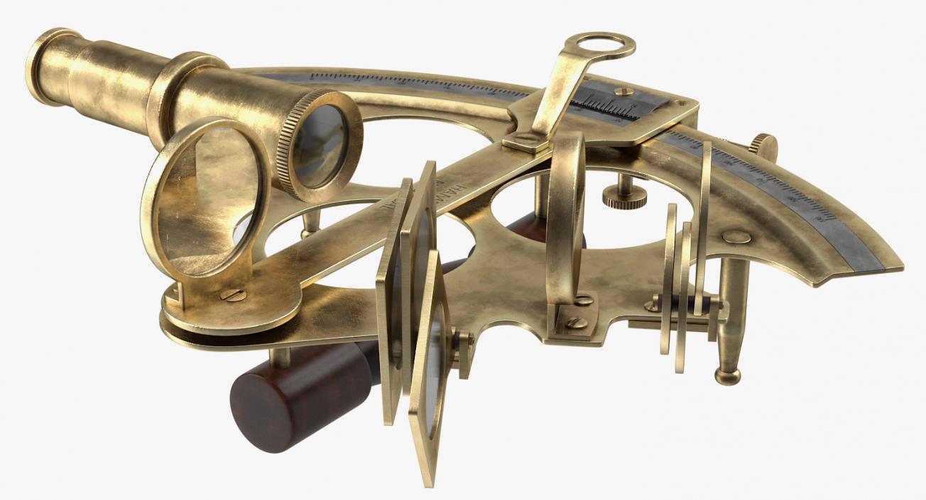 3D Antique Brass Ship Sextant