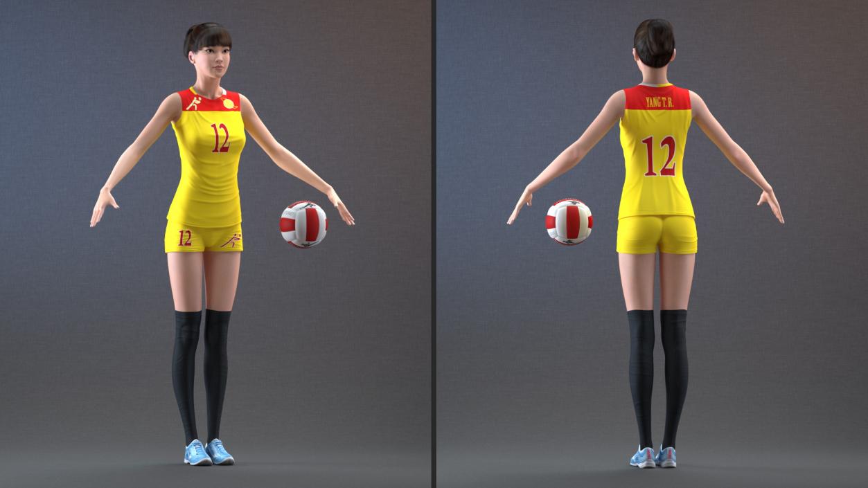 Young Chinese Woman Volleyball Player Rigged 3D model