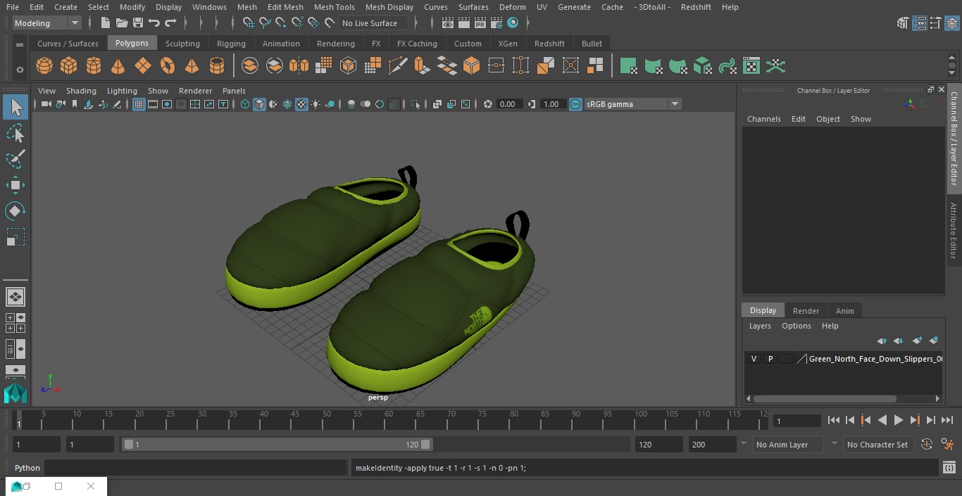 3D model Green North Face Down Slippers