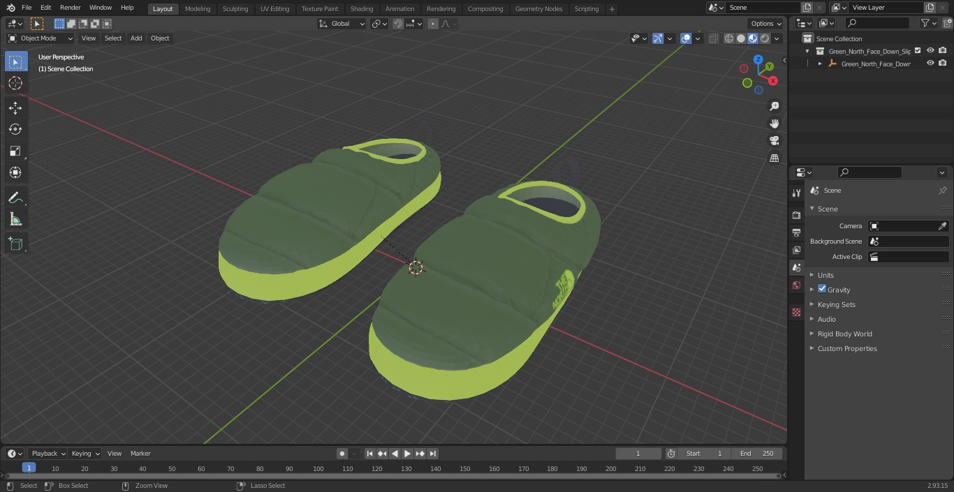 3D model Green North Face Down Slippers