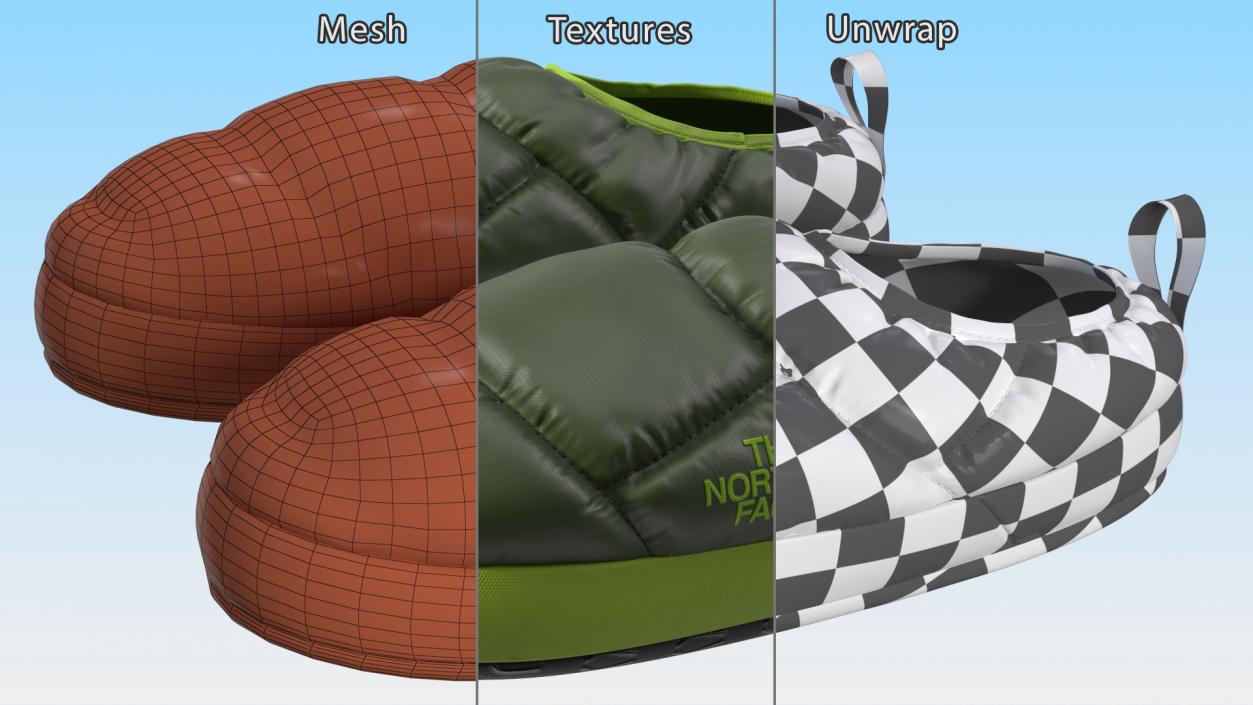 3D model Green North Face Down Slippers