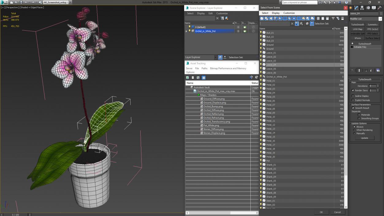 Orchid in White Pot 3D model