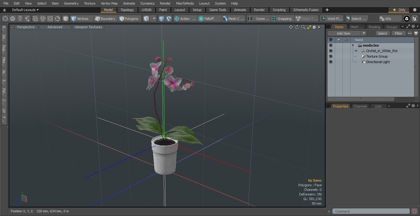 Orchid in White Pot 3D model