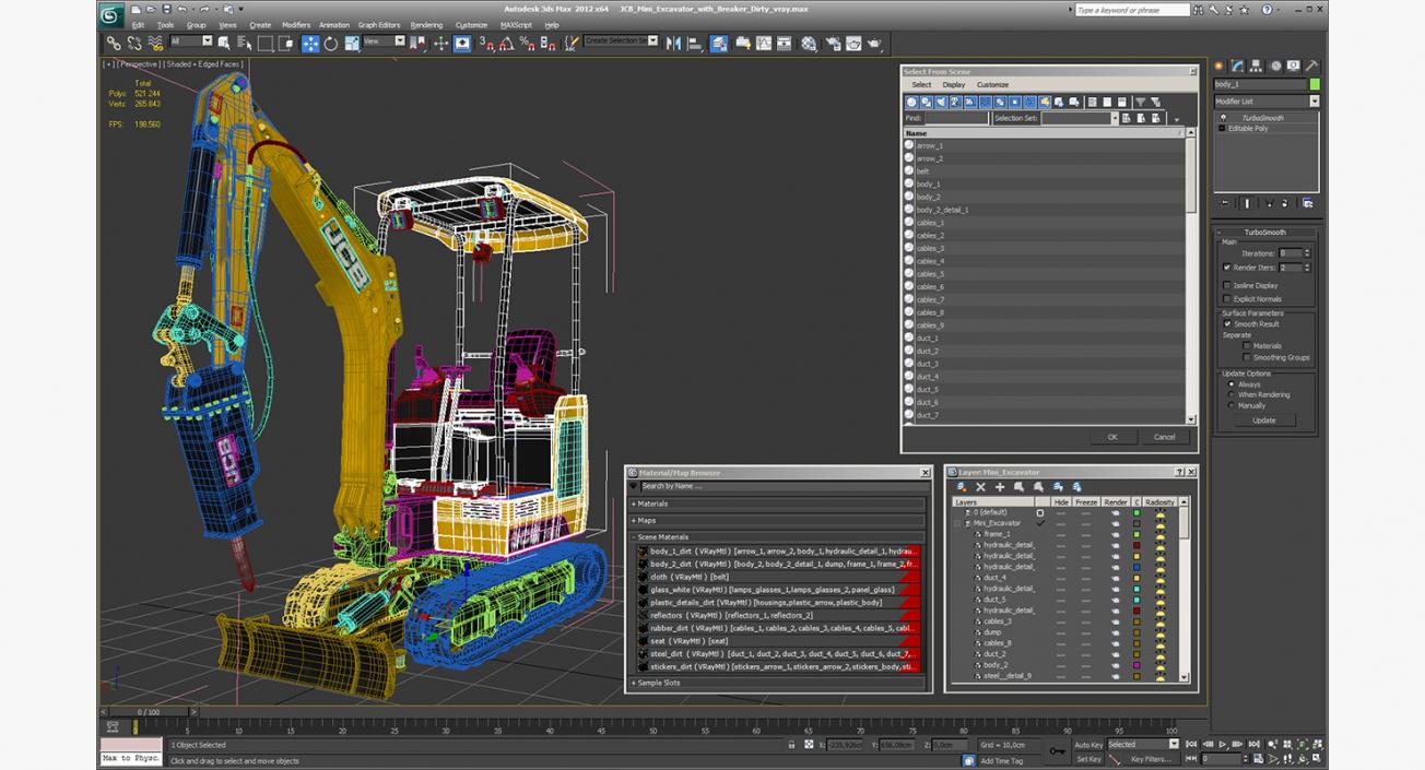 JCB Mini Excavator with Breaker Dirty 3D