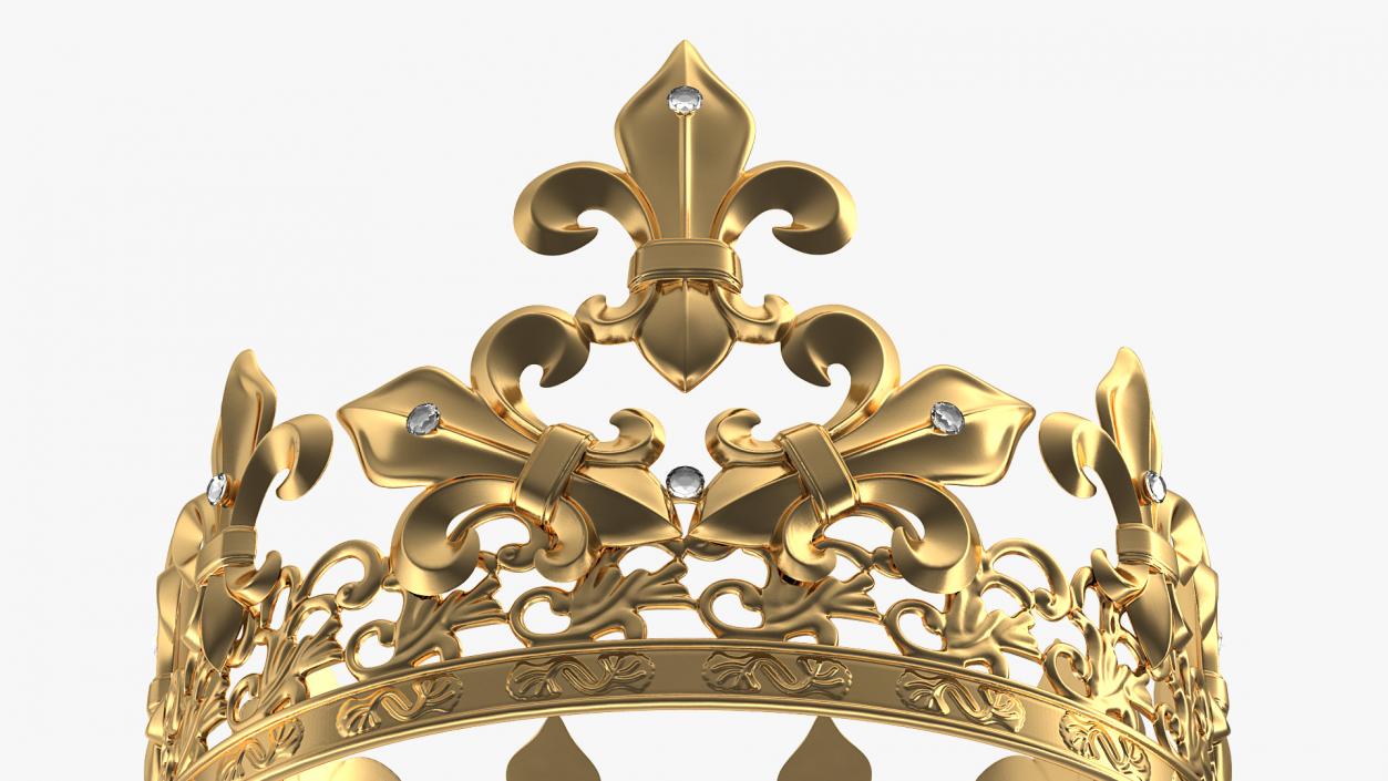 3D Golden King Crown with Royal Lily and Diamonds