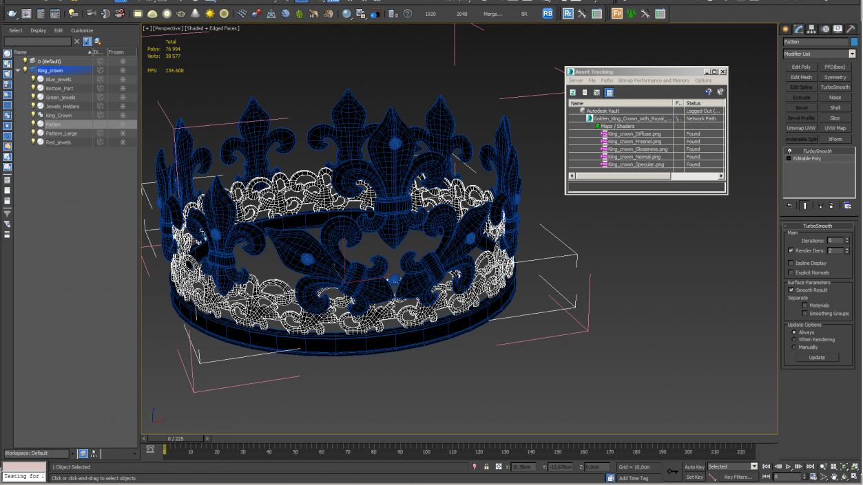 3D Golden King Crown with Royal Lily and Diamonds