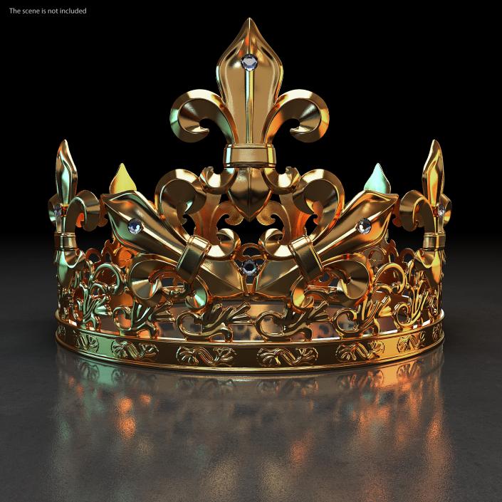 3D Golden King Crown with Royal Lily and Diamonds