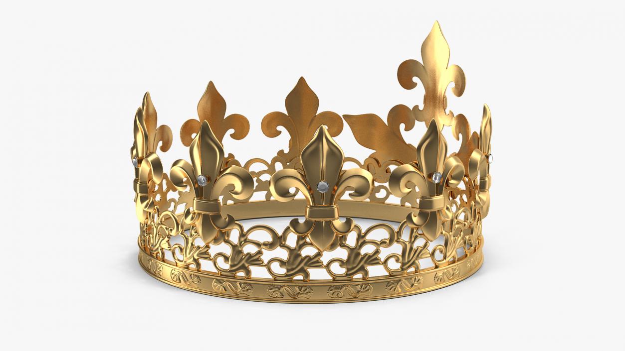 3D Golden King Crown with Royal Lily and Diamonds