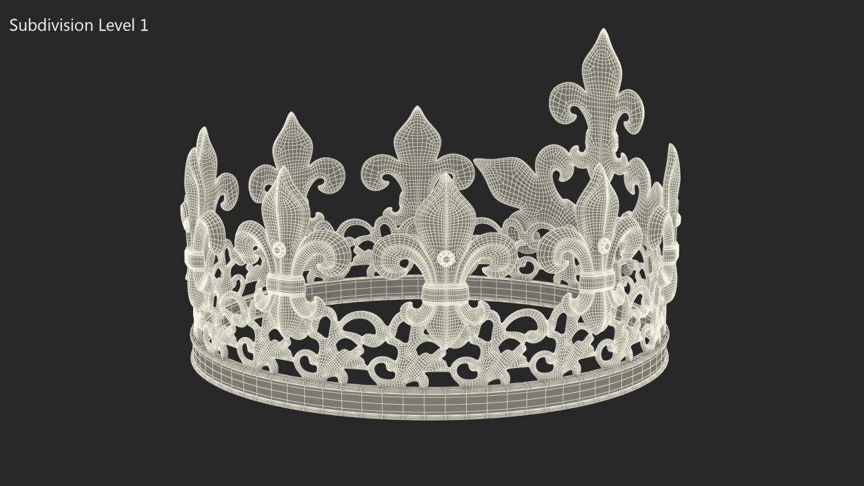 3D Golden King Crown with Royal Lily and Diamonds