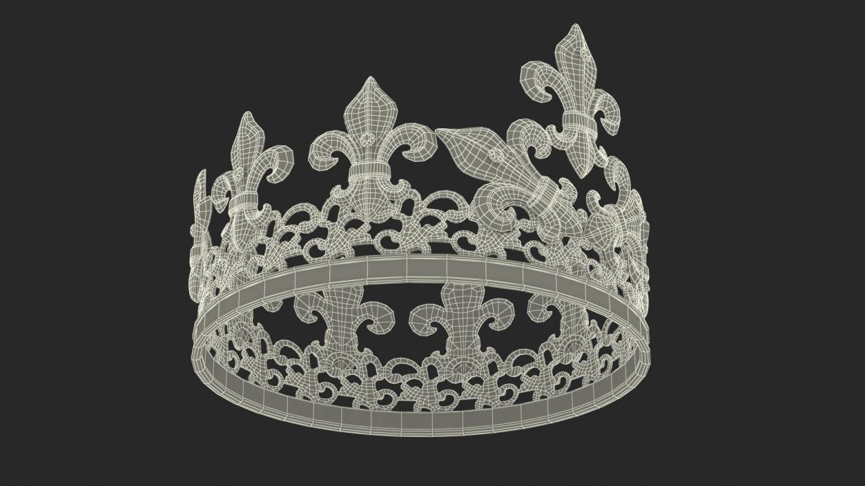 3D Golden King Crown with Royal Lily and Diamonds