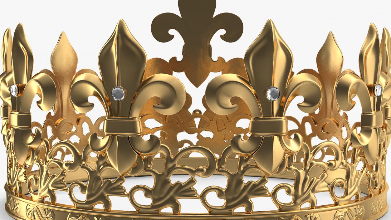 3D Golden King Crown with Royal Lily and Diamonds