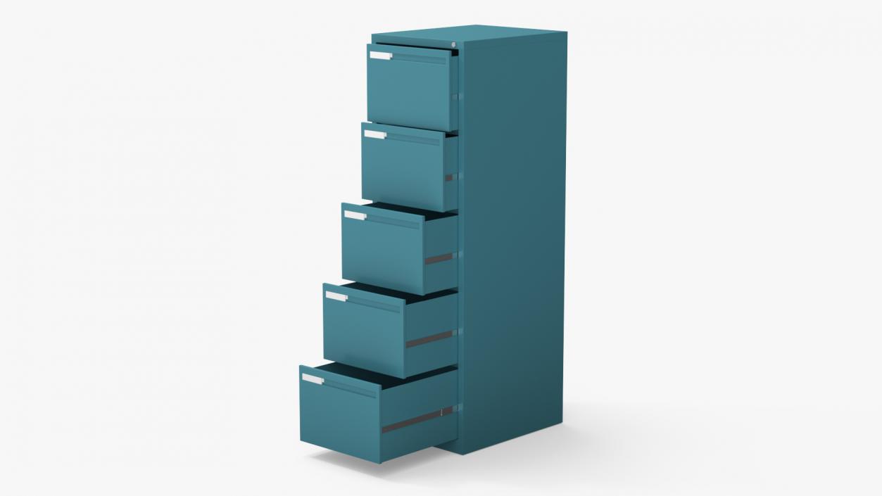 3D Filing Cabinet 5 Drawer Blue model