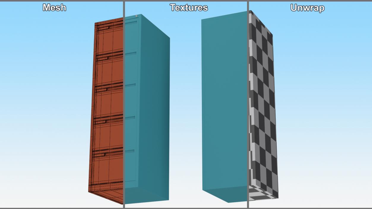 3D Filing Cabinet 5 Drawer Blue model