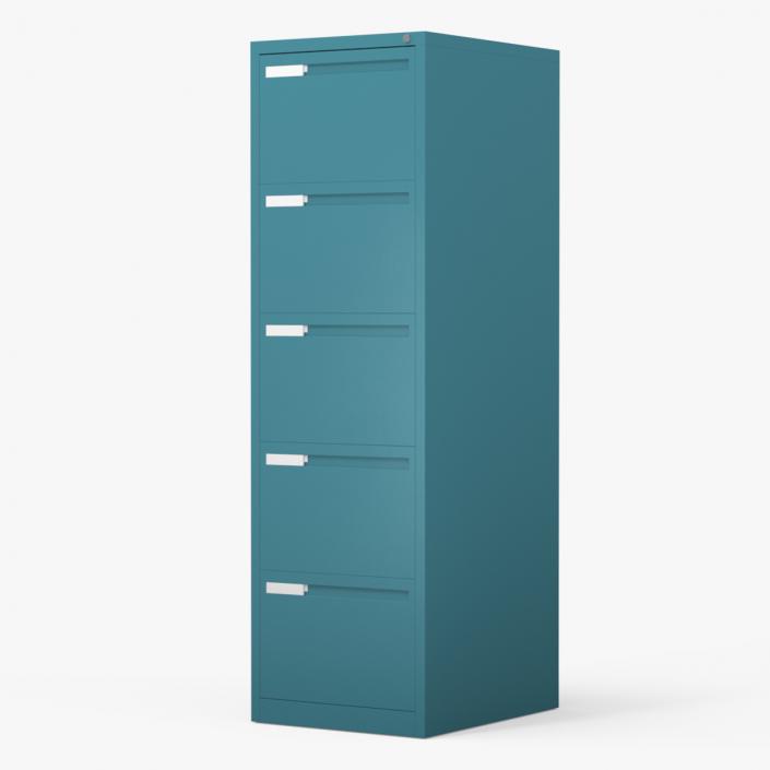 3D Filing Cabinet 5 Drawer Blue model