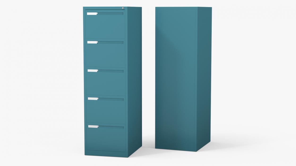 3D Filing Cabinet 5 Drawer Blue model