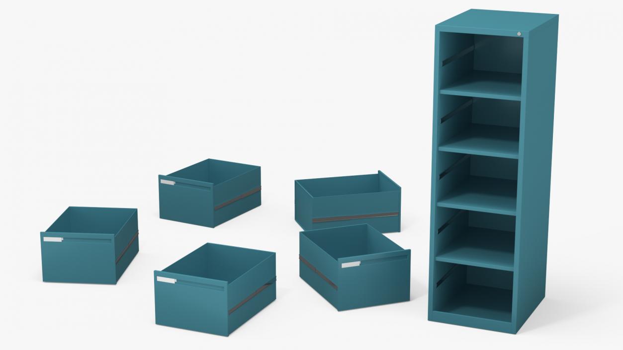 3D Filing Cabinet 5 Drawer Blue model