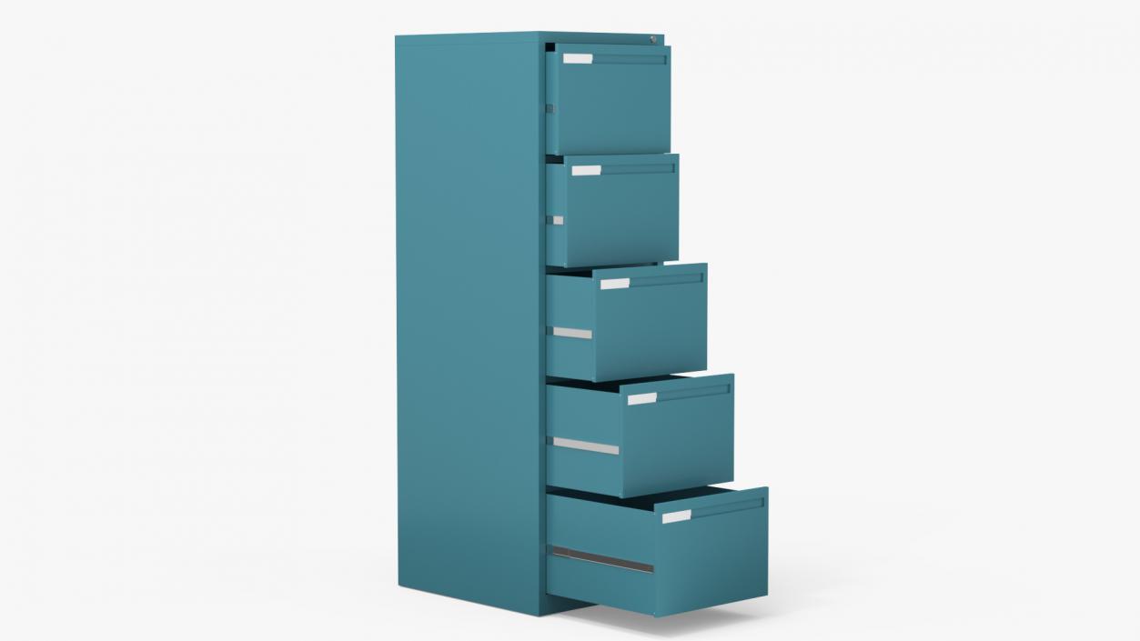 3D Filing Cabinet 5 Drawer Blue model