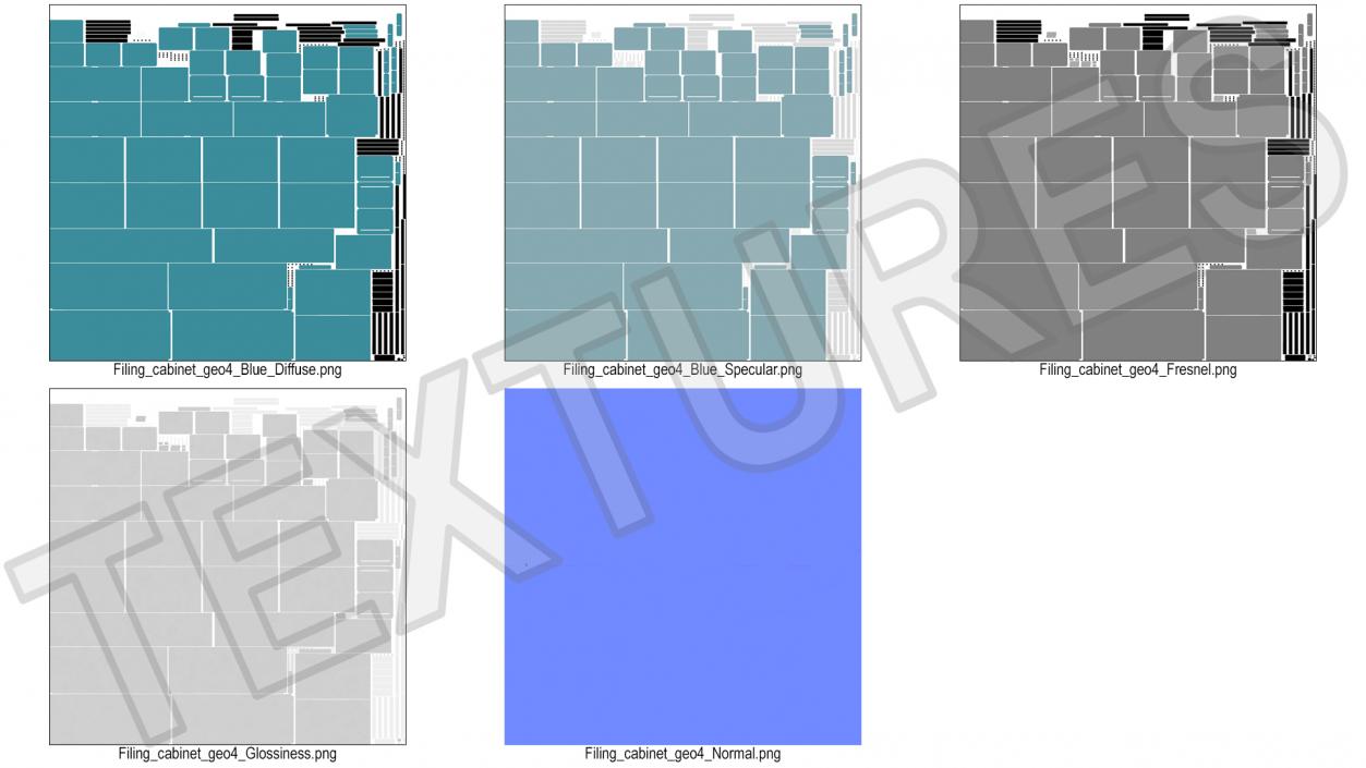 3D Filing Cabinet 5 Drawer Blue model