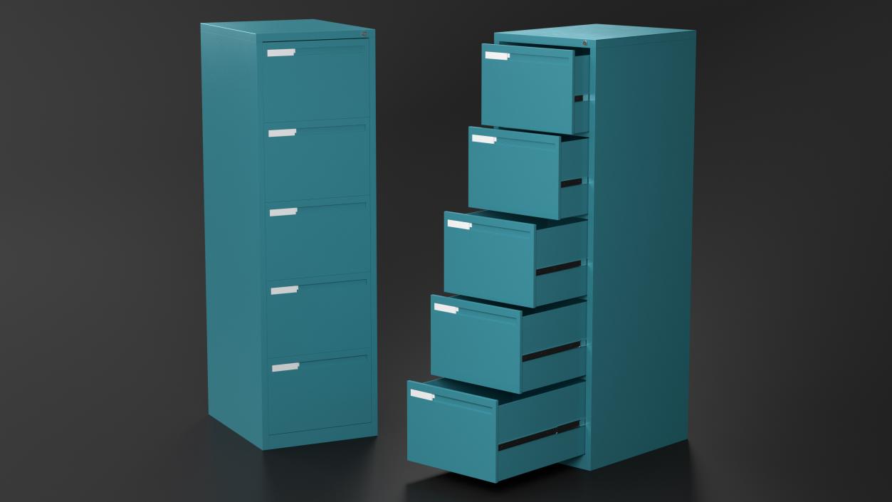 3D Filing Cabinet 5 Drawer Blue model