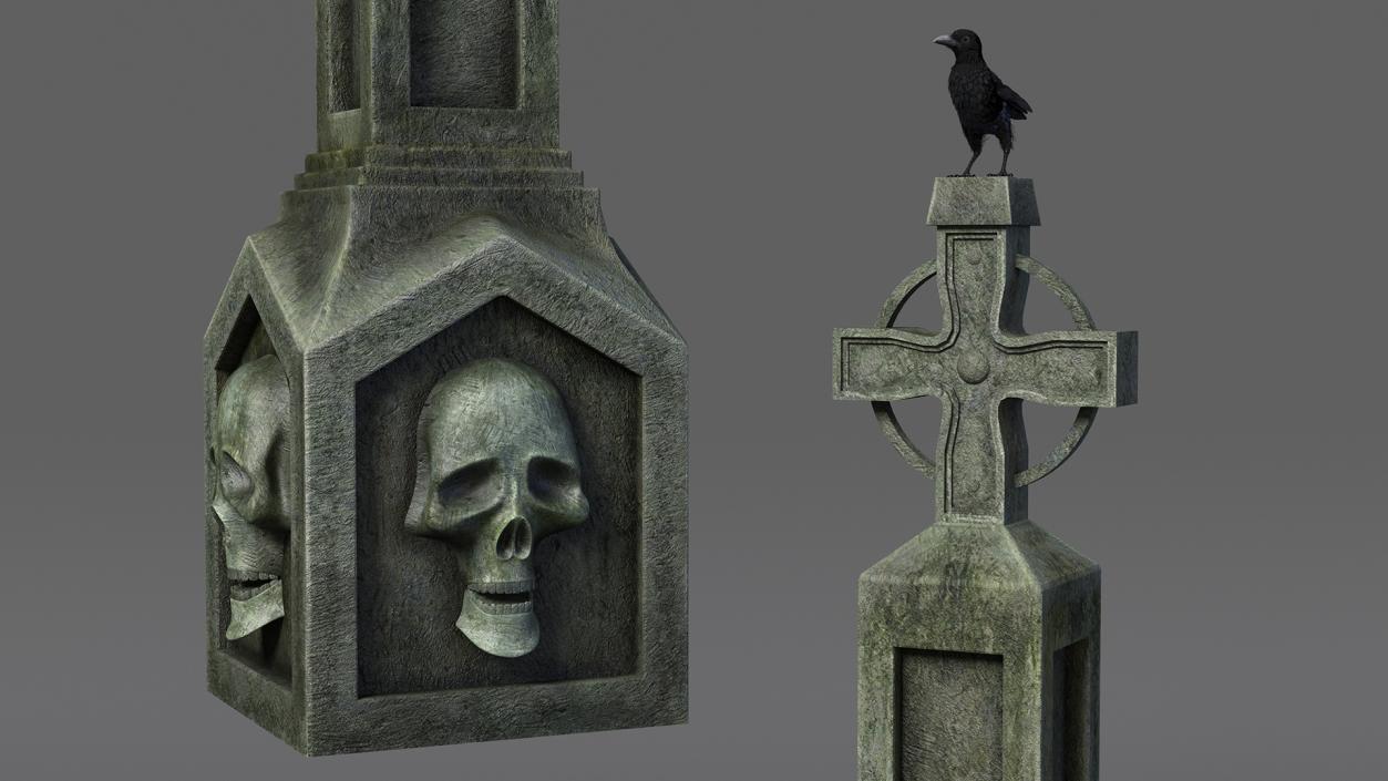 3D Raven on Halloween Tombstone model