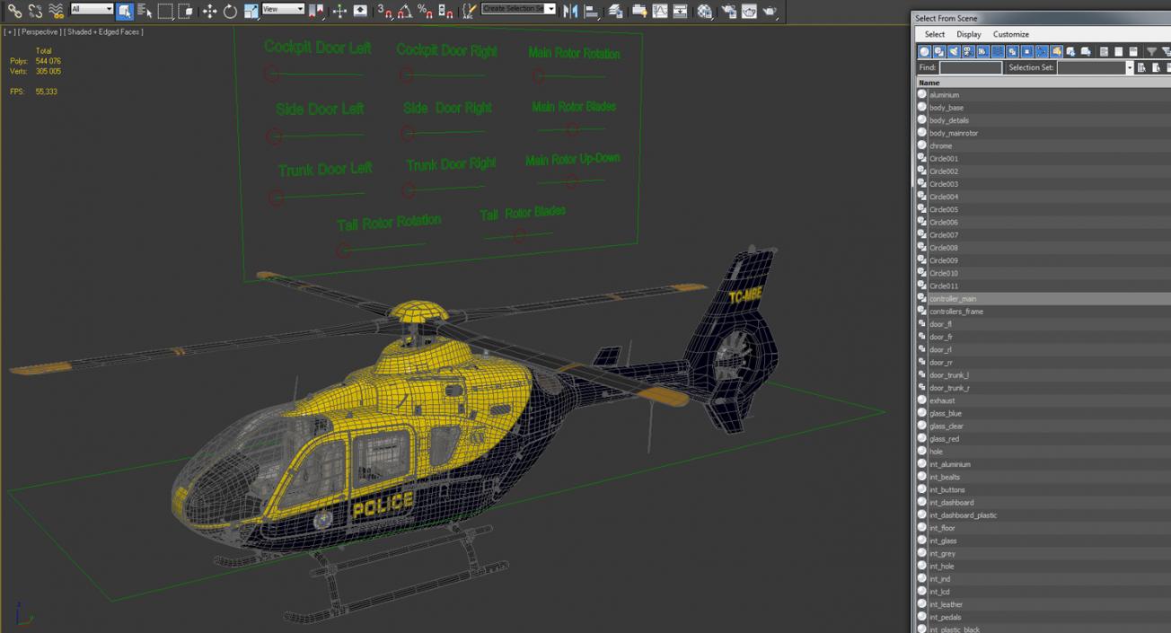 3D Police Eurocopter EC-135 Rigged