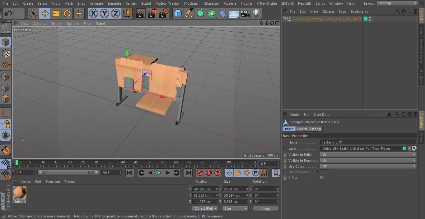 3D model University Seating System For Two Places