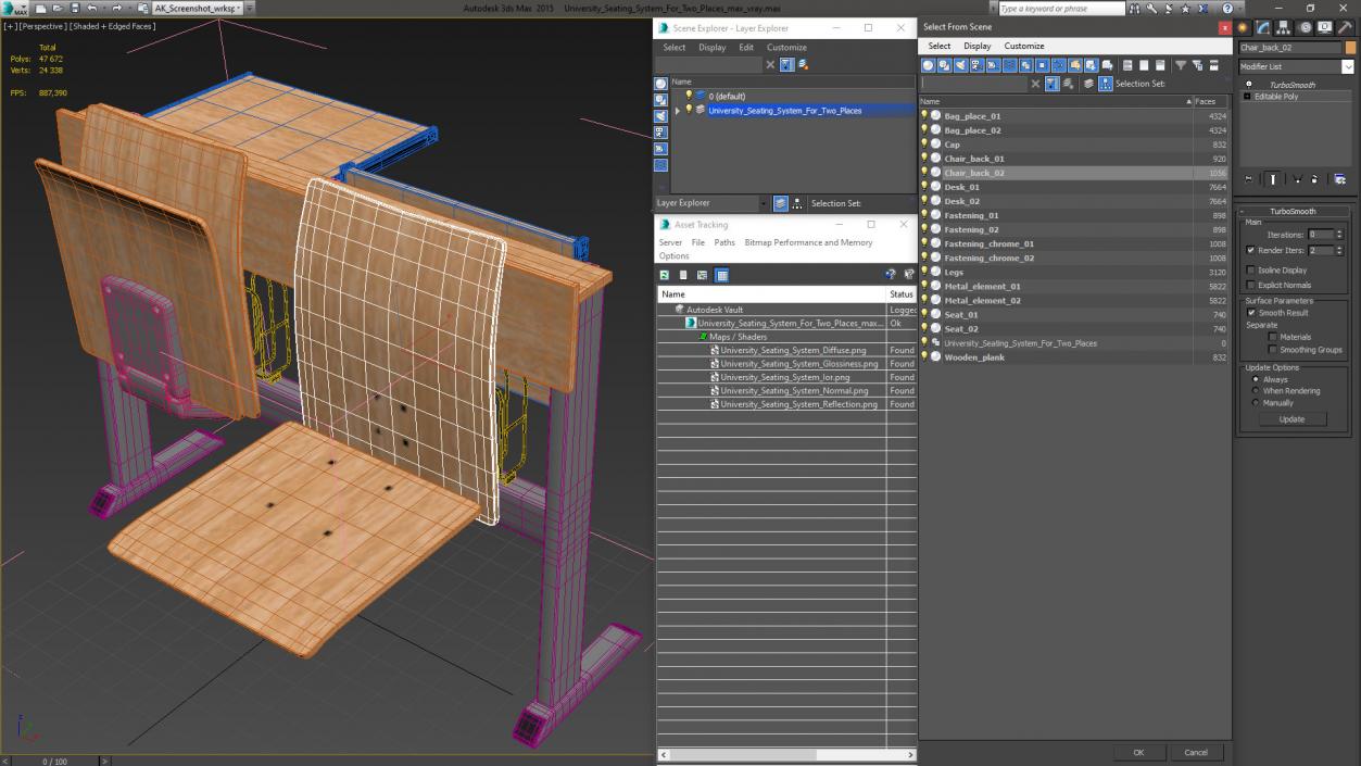 3D model University Seating System For Two Places