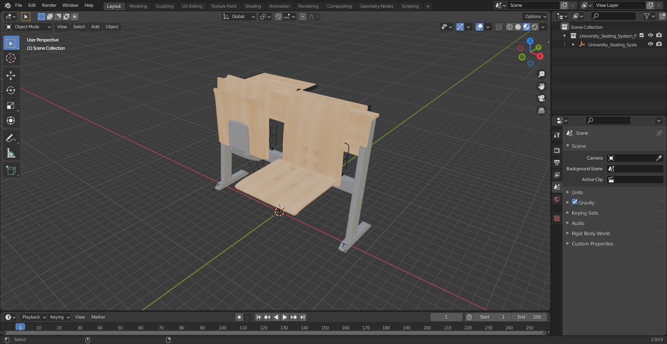 3D model University Seating System For Two Places