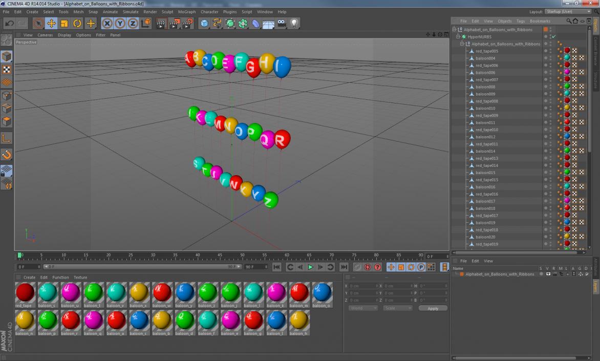 3D Alphabet on Balloons with Ribbons model