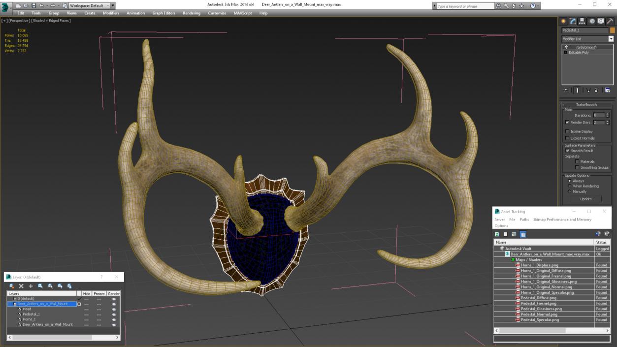 3D Deer Antlers on a Wall Mount model