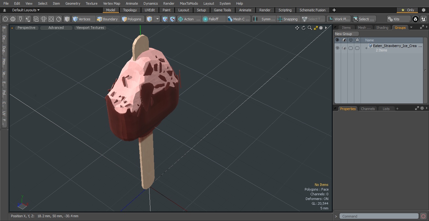 3D model Eaten Strawberry Ice Cream Bar Dipped in Chocolate