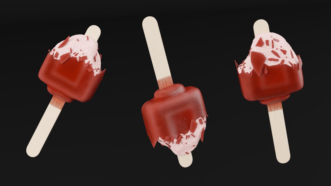 3D model Eaten Strawberry Ice Cream Bar Dipped in Chocolate