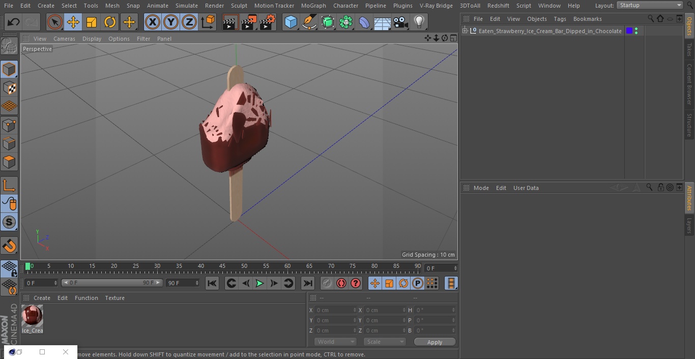 3D model Eaten Strawberry Ice Cream Bar Dipped in Chocolate