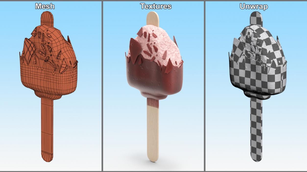 3D model Eaten Strawberry Ice Cream Bar Dipped in Chocolate