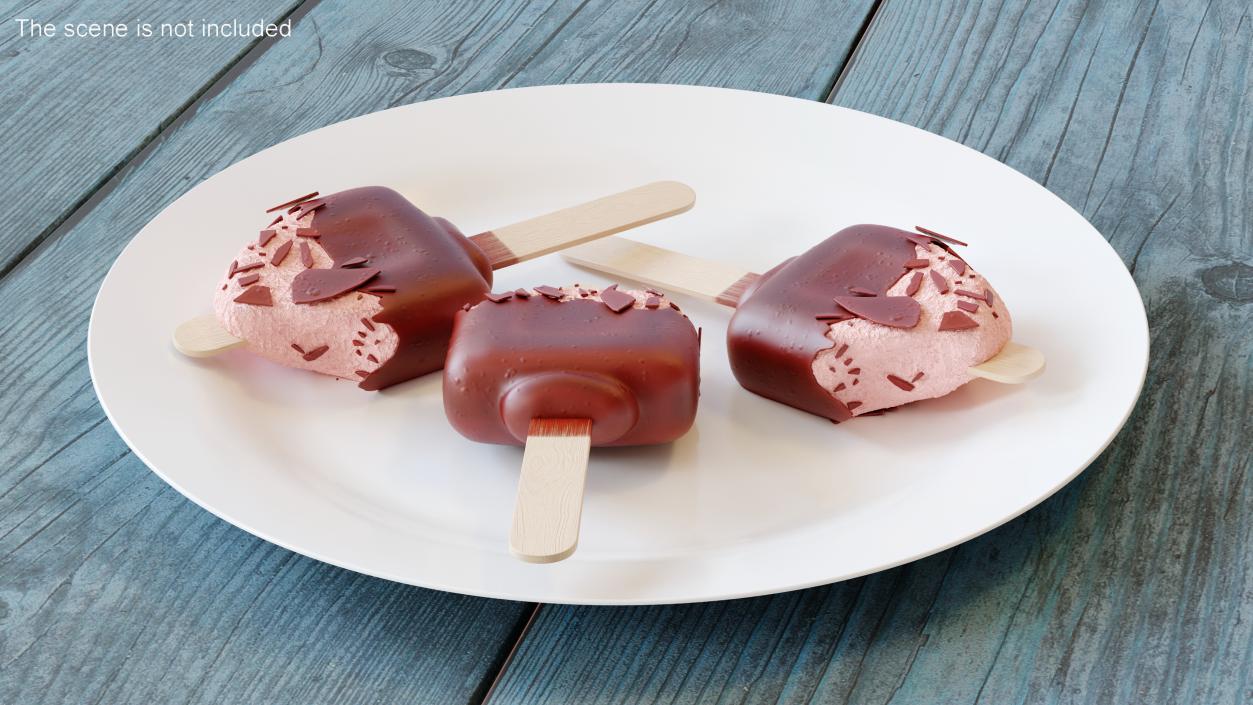 3D model Eaten Strawberry Ice Cream Bar Dipped in Chocolate